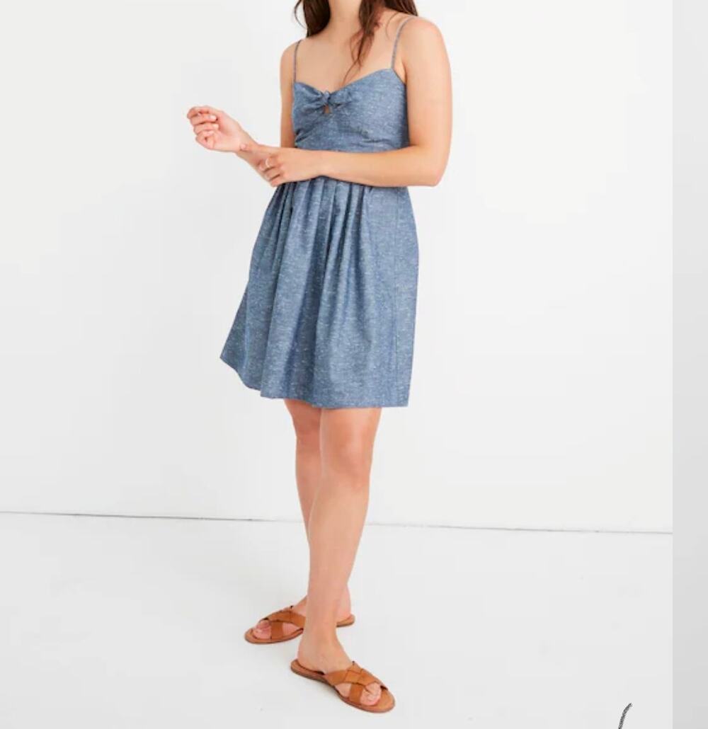Madewell Chambray Tie-Front Cutout Cami Dress Brilliant Royal Size 6